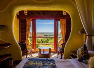 Room with double bed in a Masai Mara safari lodge