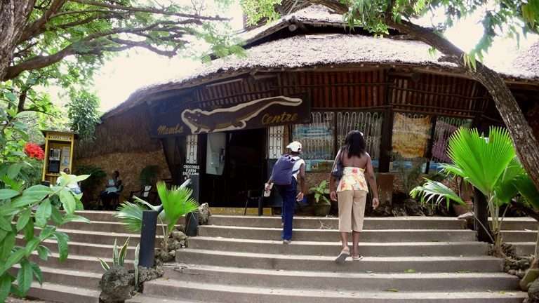 Tourists at the entrance to Mamba Village in Mombasa