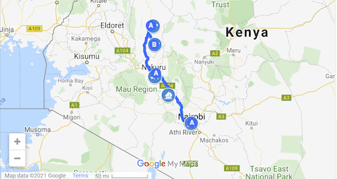 Map Journey to Lake Nakuru 1