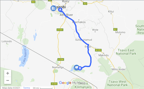 Map Nairobi to Amboseli