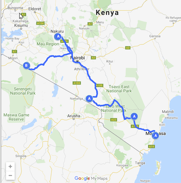 six day Diani Beach fly and drive safari